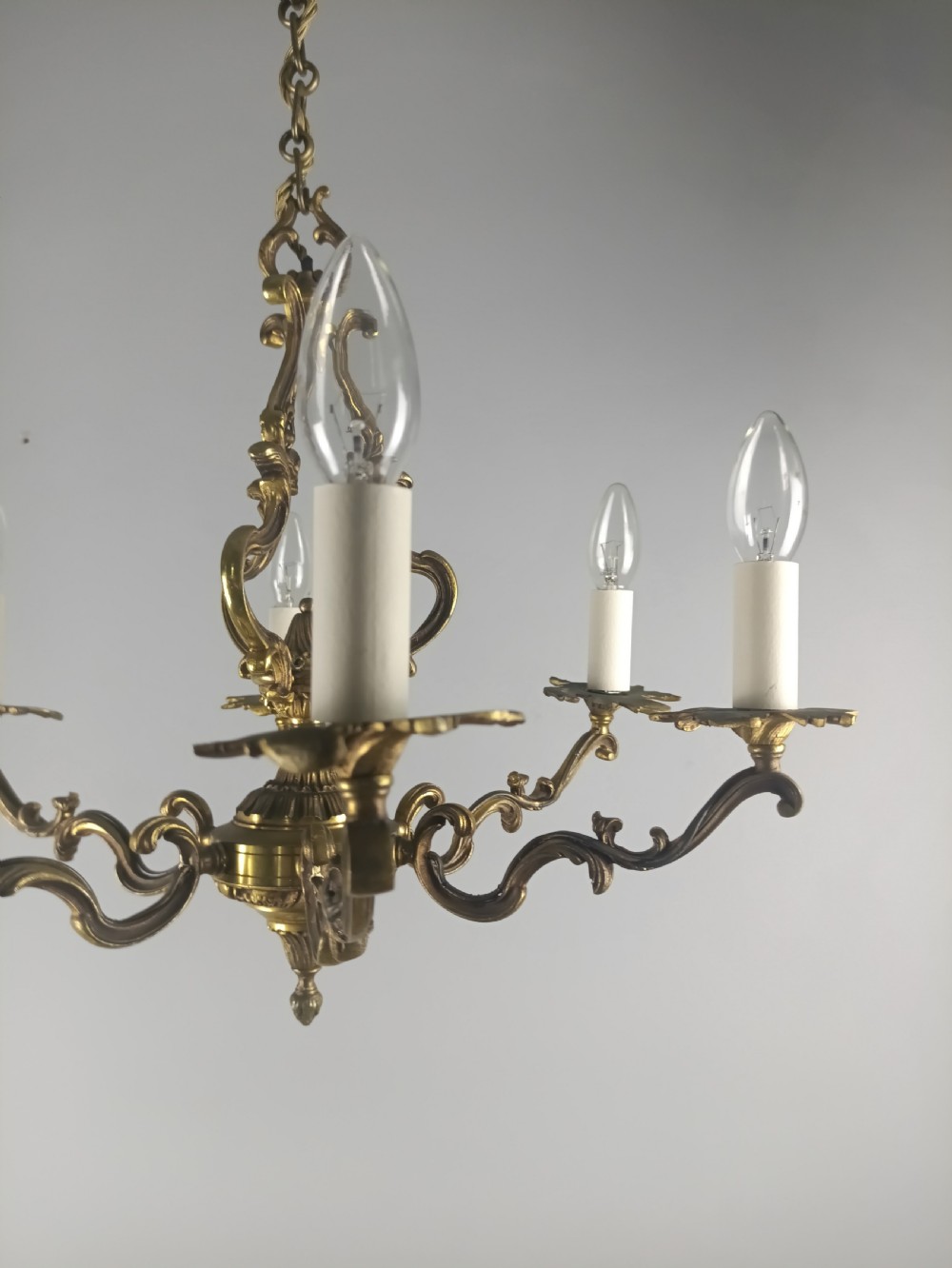 French 6 Light Gilt Bronze Antique Chandelier View II