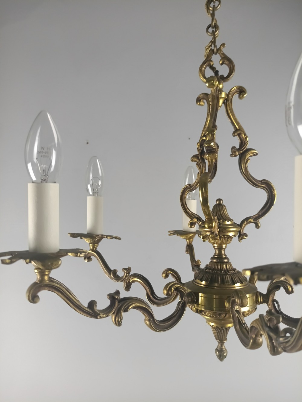 French 6 Light Gilt Bronze Antique Chandelier View III