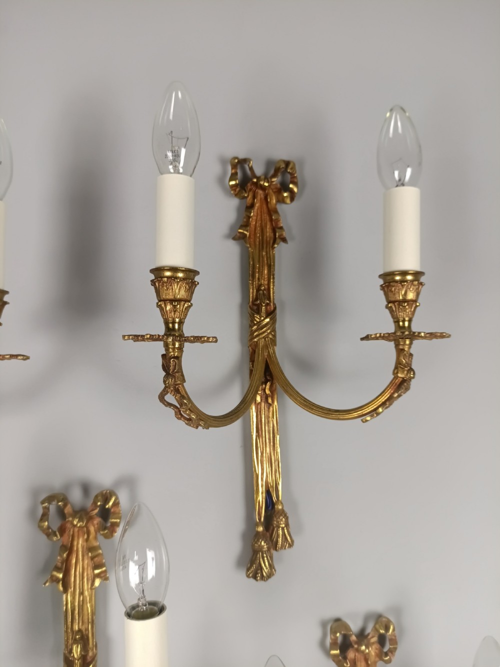 Set of 5 French Antique Twin Arm Gilded Brass Gilded Brass Wall Lights View III