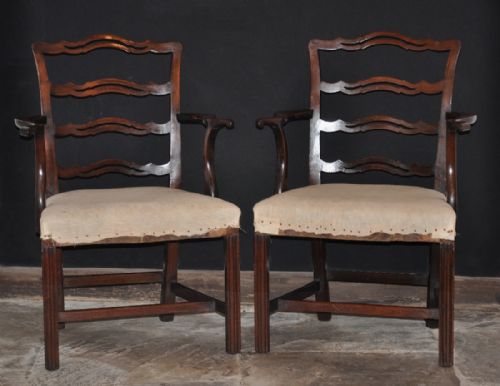 pair of 18th century mahogany chippendale ladderback armchairs - CATEGORY: ANTIQUE CHAIRS - DATED 18TH CENTURY