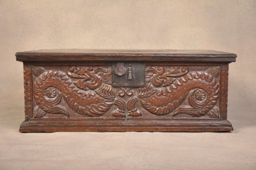 17th century carved oak box - CATEGORY: ANTIQUE CHESTS - DATED 17TH CENTURY