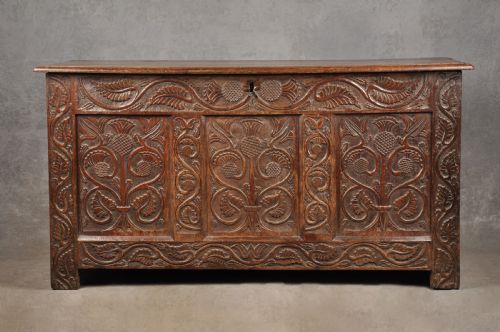 17th century carved oak coffer - CATEGORY: ANTIQUE CHESTS - DATED 17TH CENTURY