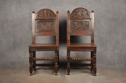 a rare pair of 17th century oak lancashire chairs - CATEGORY: ANTIQUE CHAIRS - DATED 17TH CENTURY