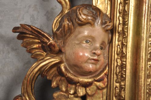 EARLY 18TH CENTURY SPANISH GILTWOOD POLYCHROME MIRROR - ADDITIONAL PHOTO 5