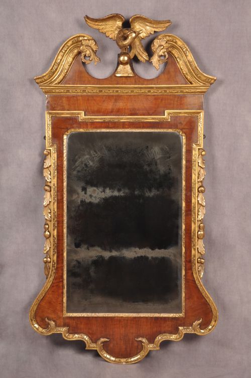 18th century walnut parcel gilt mirror - CATEGORY: ANTIQUE MIRRORS - DATED 18TH CENTURY