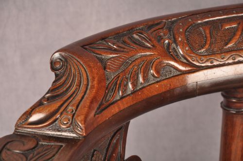 A RARE DATED 18TH CENTURY IRISH MAHOGANY DESK CHAIR - ADDITIONAL PHOTO 6