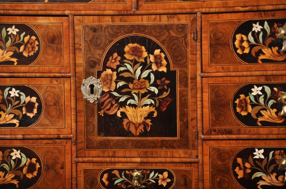 Charles II Olive Oyster-Veneered And Floral Marquetry Cabinet On Stand. View IV