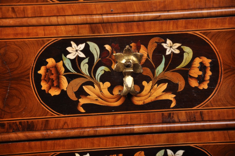 Charles II Olive Oyster-Veneered And Floral Marquetry Cabinet On Stand. View IX