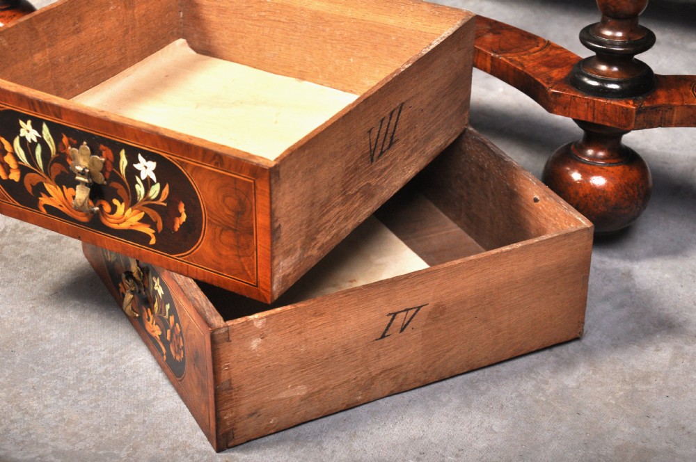 Charles II Olive Oyster-Veneered And Floral Marquetry Cabinet On Stand. View X