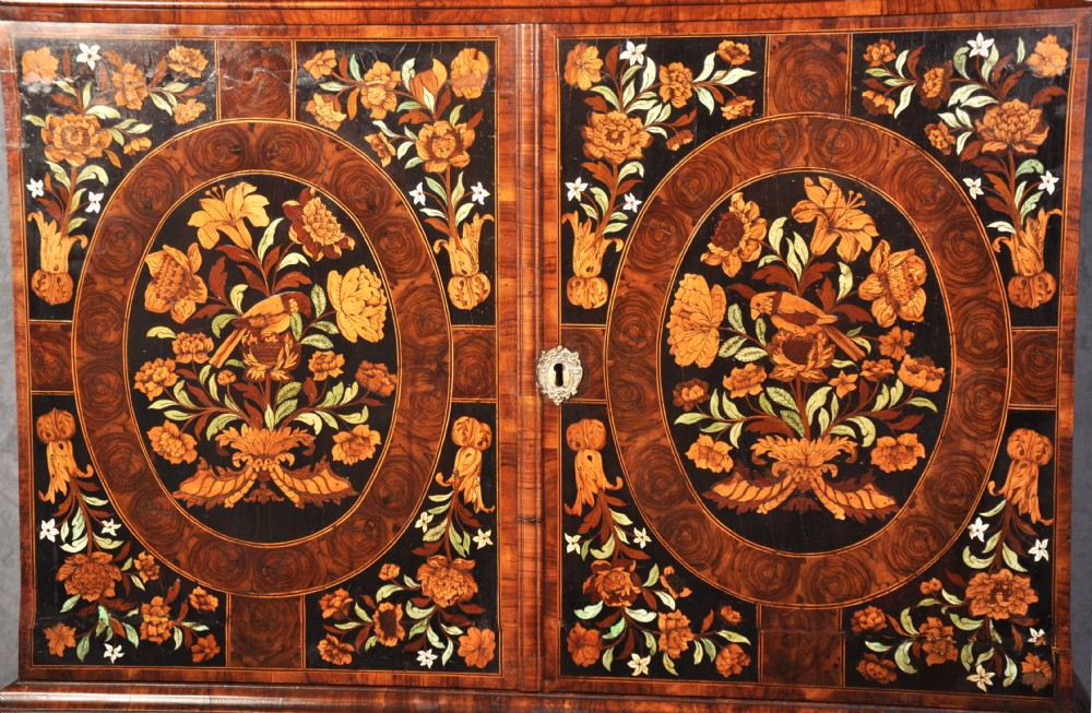 Charles II Olive Oyster-Veneered And Floral Marquetry Cabinet On Stand. View XII
