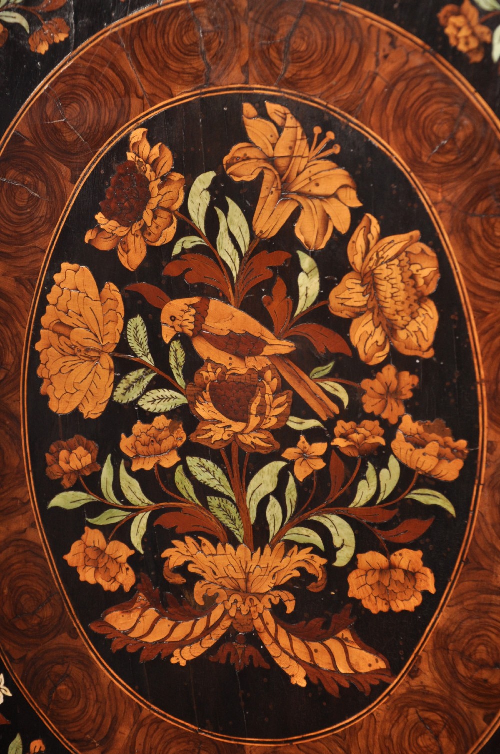 Charles II Olive Oyster-Veneered And Floral Marquetry Cabinet On Stand. View XIII