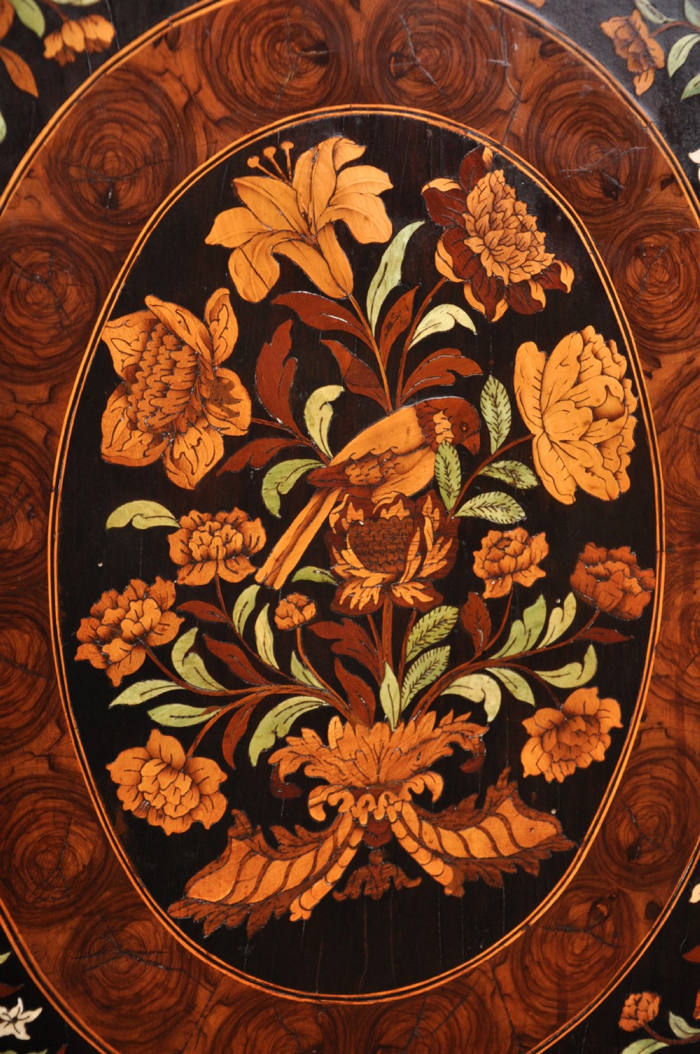 Charles II Olive Oyster-Veneered And Floral Marquetry Cabinet On Stand. View XIV