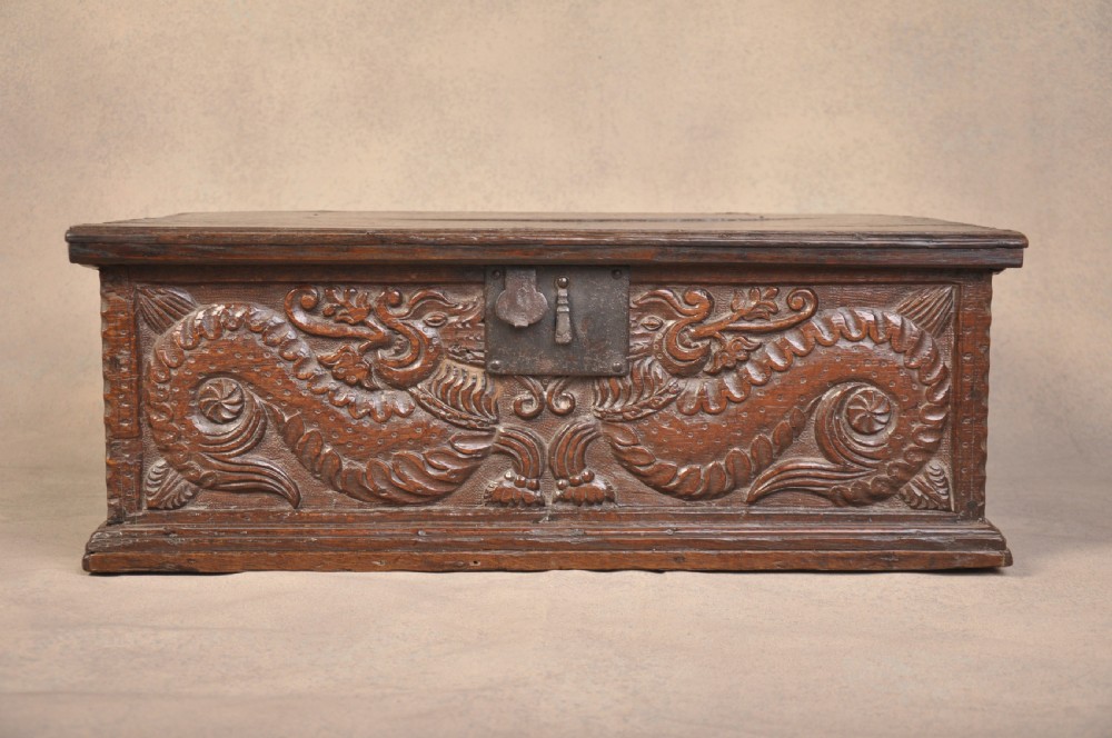 17th Century Carved Oak Box 