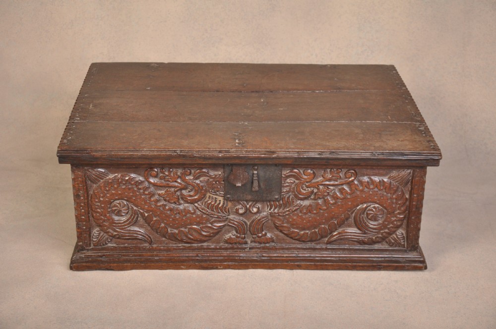 17th Century Carved Oak Box  View II