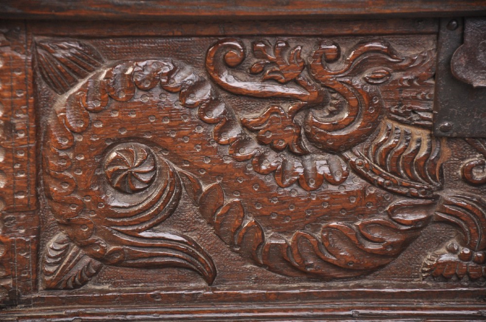 17th Century Carved Oak Box  View III