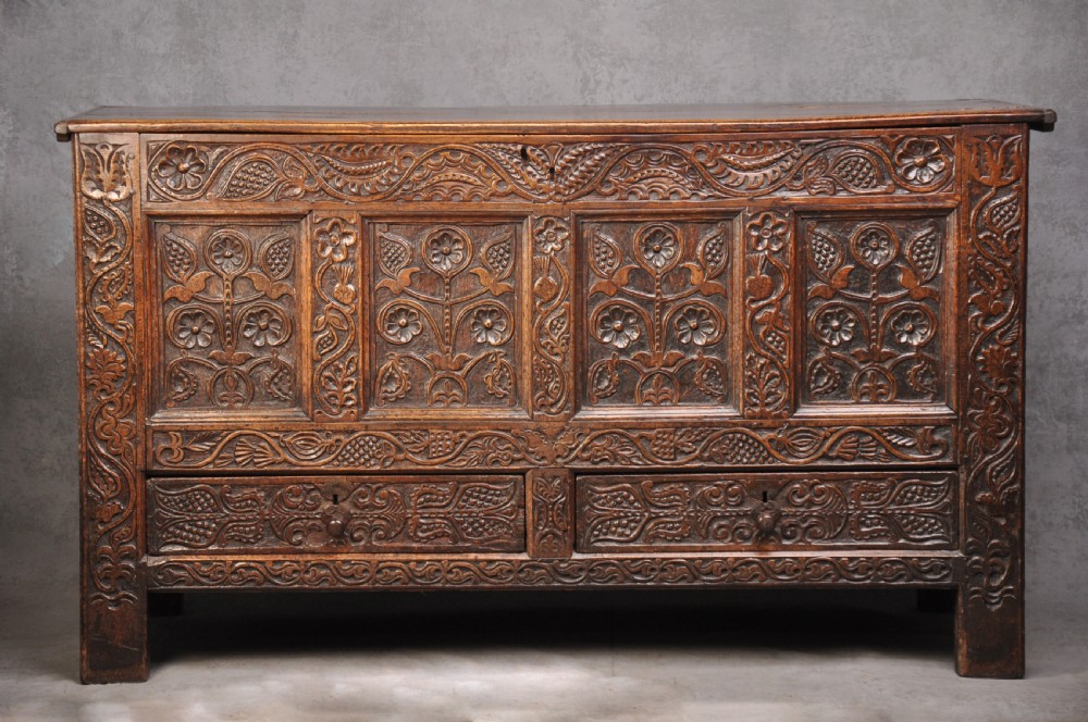 17th Century Carved Oak Coffer