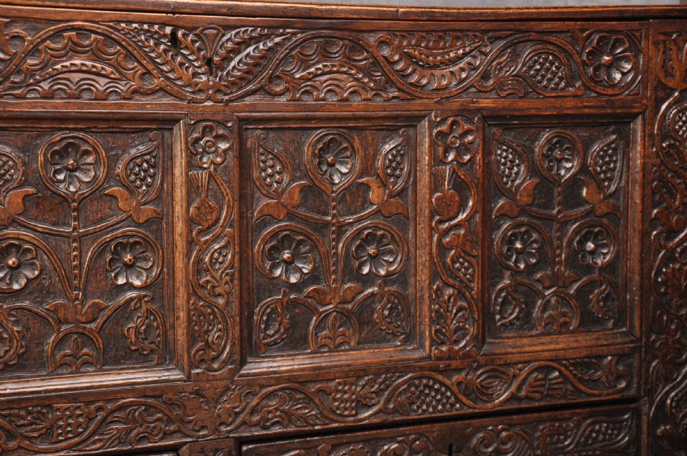 17th Century Carved Oak Coffer View II