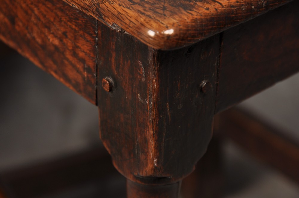 Pair Of Early 18th Century Oak Backstools View II