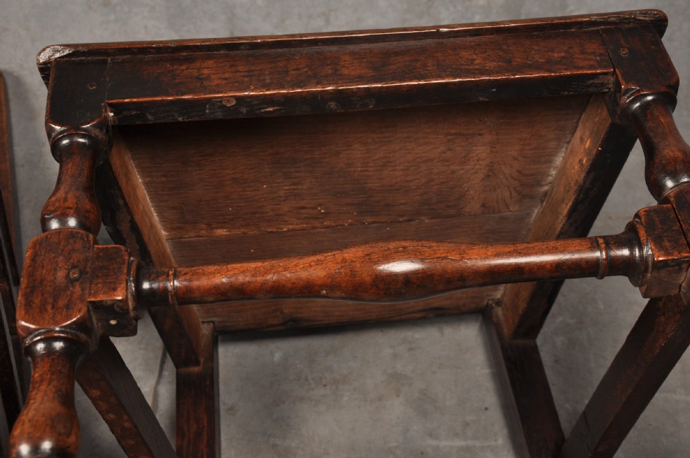 Pair Of Early 18th Century Oak Backstools View IX