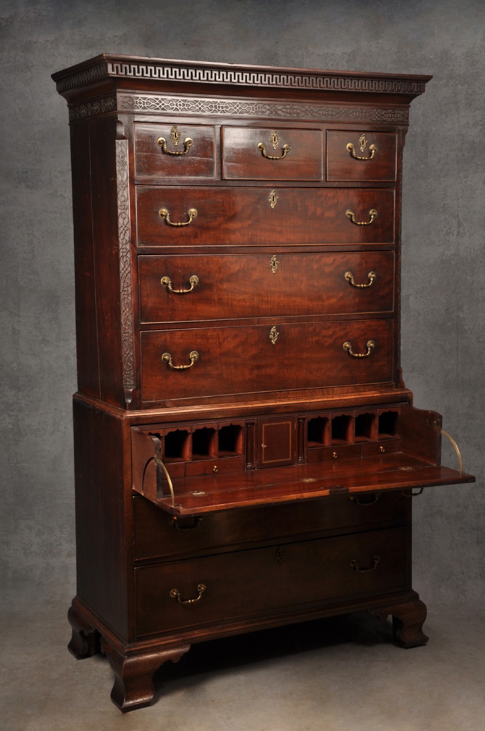 18th Century Mahogany Secretaire Tallboy View XVI