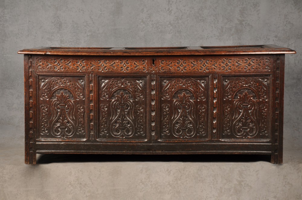 Well Carved 17th Century Oak Coffer 