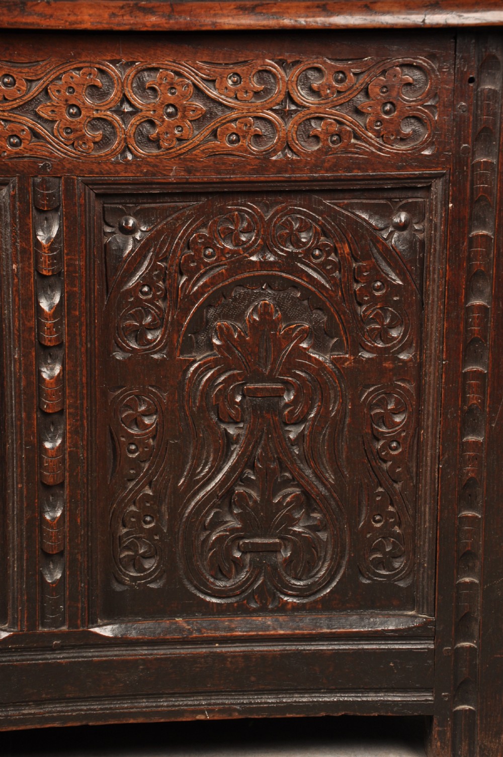 Well Carved 17th Century Oak Coffer  View III