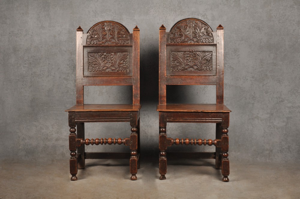 A Rare Pair Of 17th Century Oak Lancashire Chairs