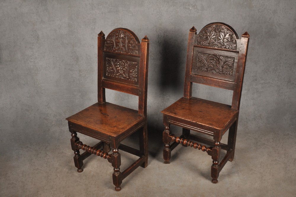 A Rare Pair Of 17th Century Oak Lancashire Chairs View II