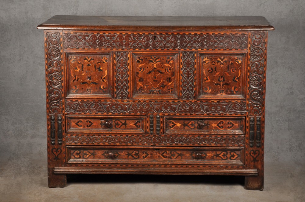 17th Century Oak & Inlaid Leeds Coffer 