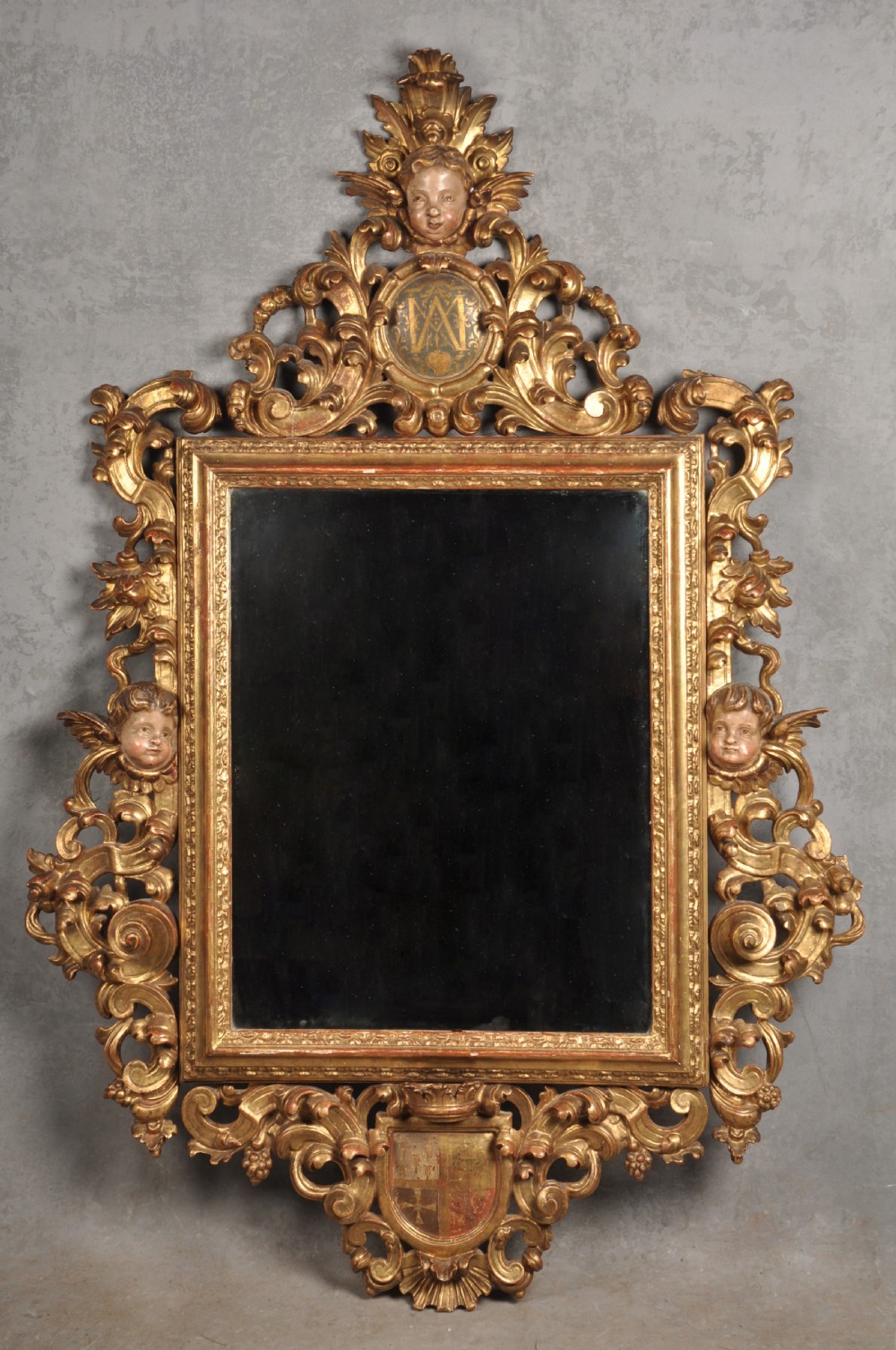 Early 18th Century Spanish Giltwood & Polychrome Mirror  