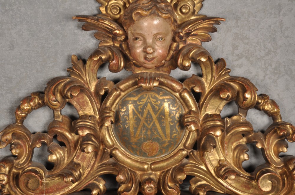 Early 18th Century Spanish Giltwood & Polychrome Mirror   View II
