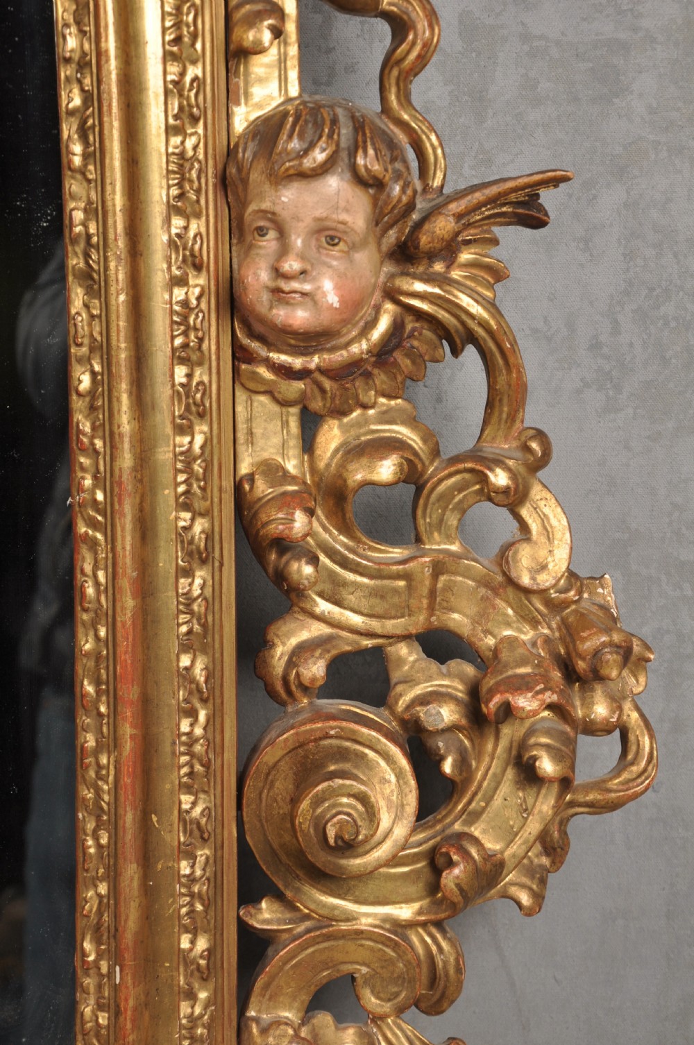 Early 18th Century Spanish Giltwood & Polychrome Mirror   View IV