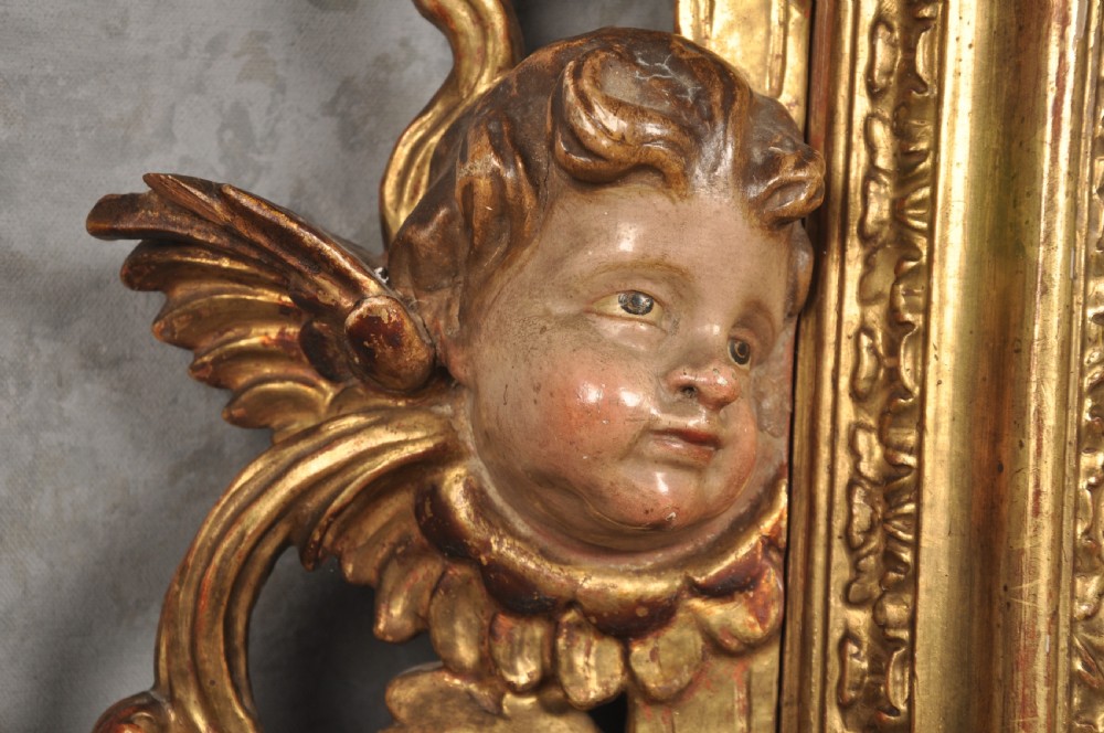 Early 18th Century Spanish Giltwood & Polychrome Mirror   View VI