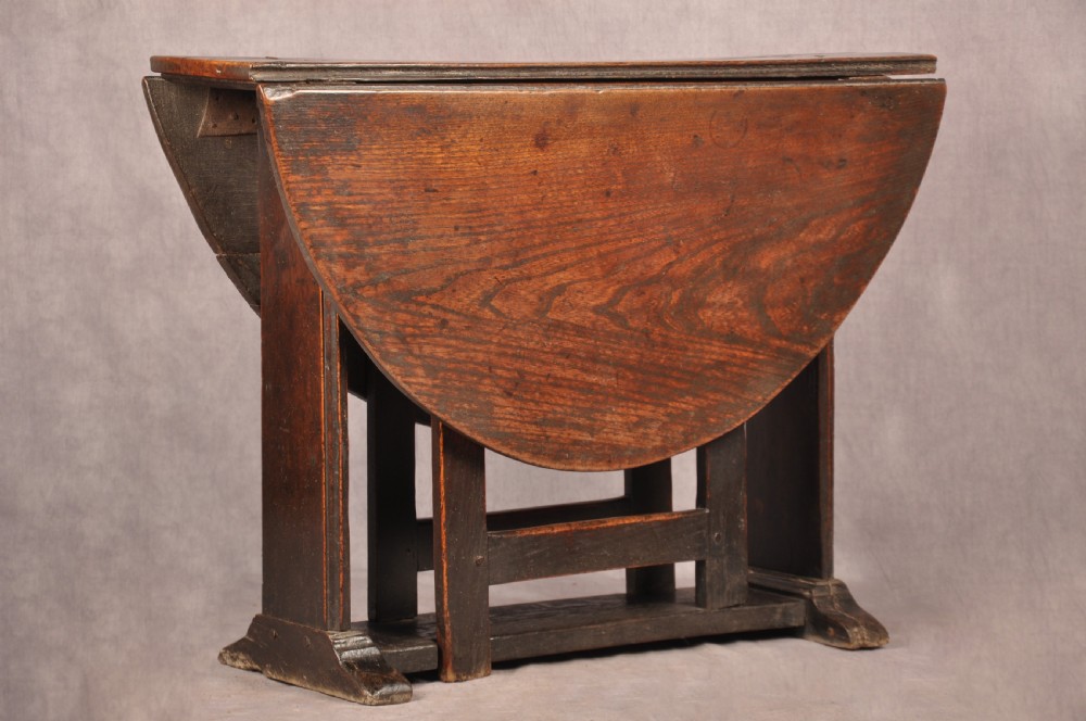 Rare Mid 17th Century Elm Gateleg Table Of Small Proportions