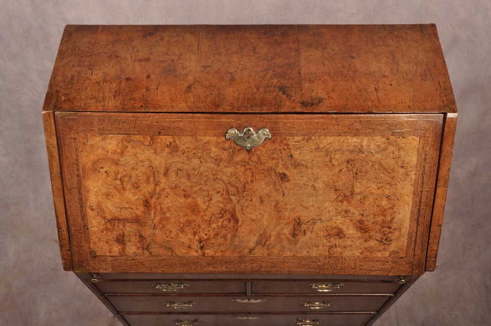 Rare late 17th Century Burr Elm & Walnut Bureau  View XVII