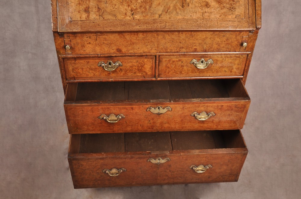 Rare late 17th Century Burr Elm & Walnut Bureau  View XIX