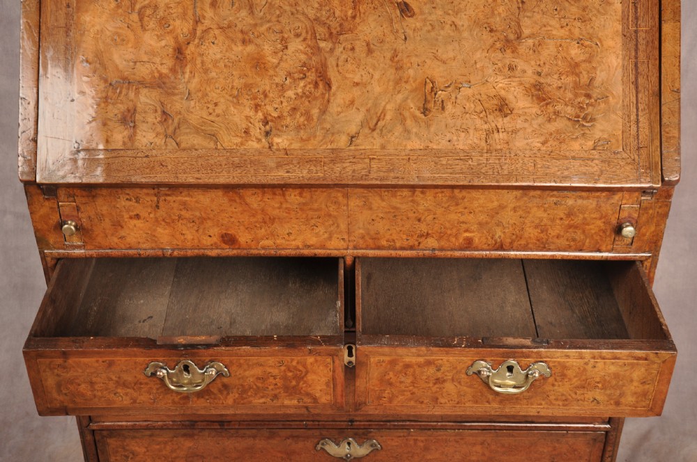 Rare late 17th Century Burr Elm & Walnut Bureau  View XX