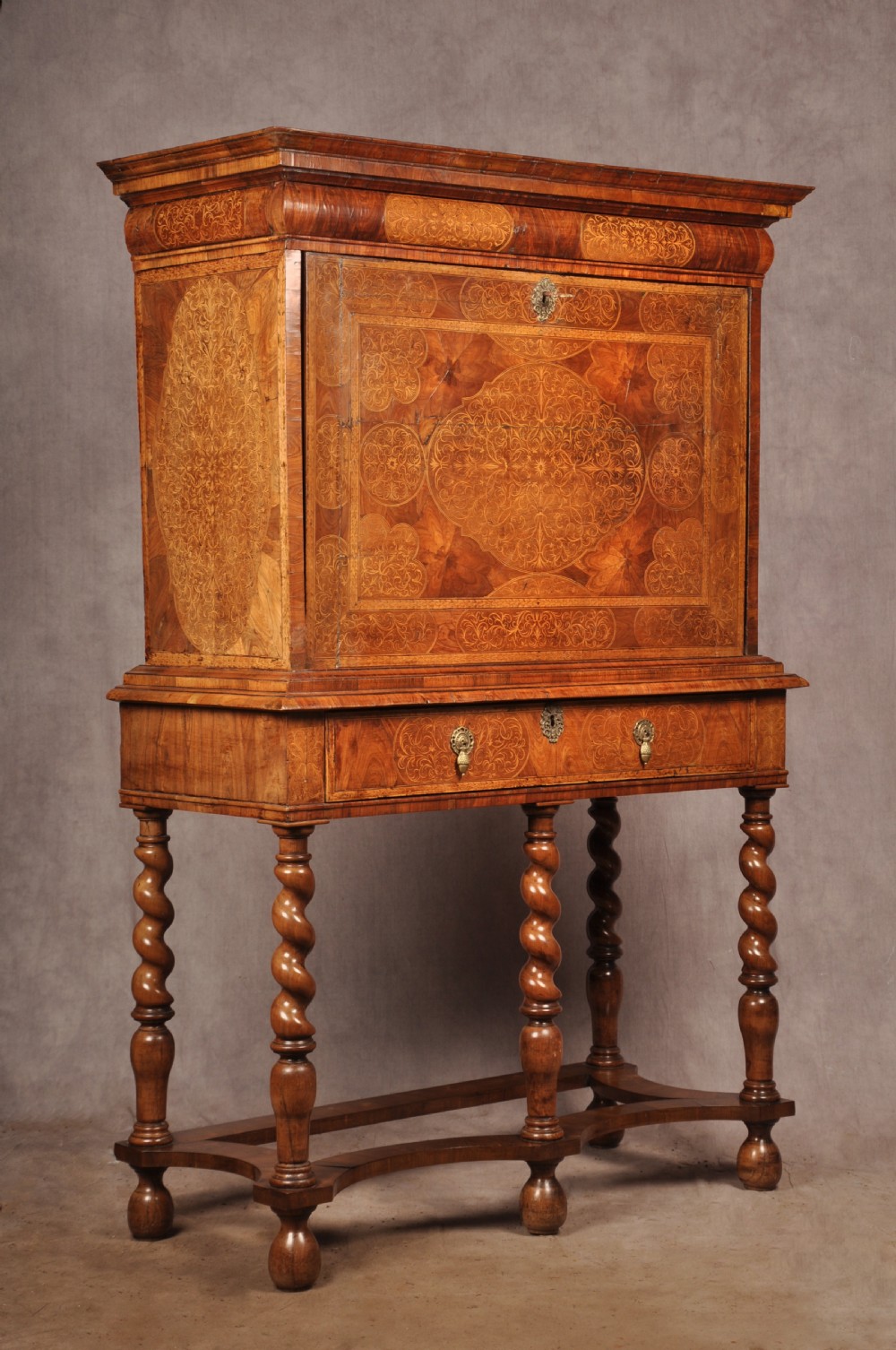 Important 17th Century Arabesque/Seaweed Marquetry Escritoire On Stand 
