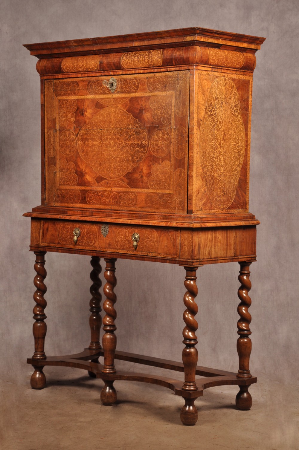 Important 17th Century Arabesque/Seaweed Marquetry Escritoire On Stand  View XXV