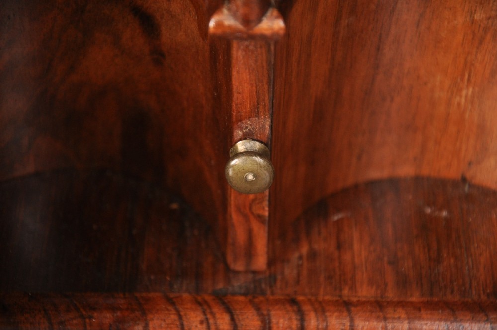 A 17th-century burr walnut bureau cabinet featuring double arched mirrored doors above a slant-front writing desk and drawers on compressed bun feet. View XIII