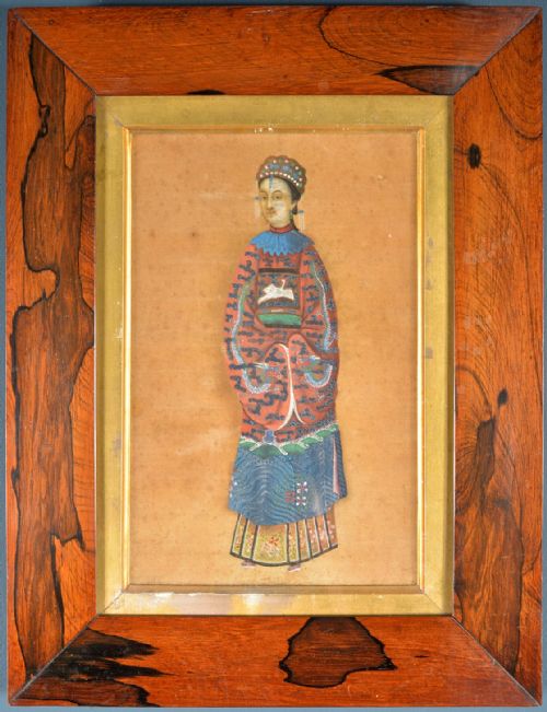CHINESE PAINTING OF A FEMALE COURT ATTENDANT ROSEWOOD FRAME LATE 19TH C - ADDITIONAL PHOTO 4