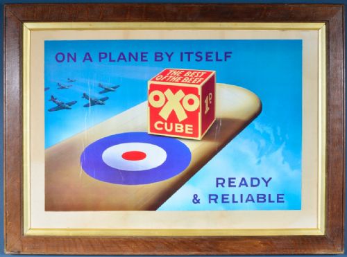 VINTAGE OXO POSTER ON A PLANE BY ITSELF READY RELIABLE OAK FRAME MID 20TH CENTURY - ADDITIONAL PHOTO 1