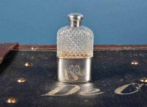 victorian silver mounted cut glass hip flask beaker by jane brownett alexander jones london 1883 - CATEGORY: ANTIQUE SILVER - DATED VICTORIAN