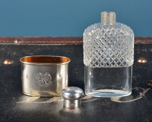 VICTORIAN SILVER MOUNTED CUT GLASS HIP FLASK BEAKER BY JANE BROWNETT ALEXANDER JONES LONDON 1883 - ADDITIONAL PHOTO 5