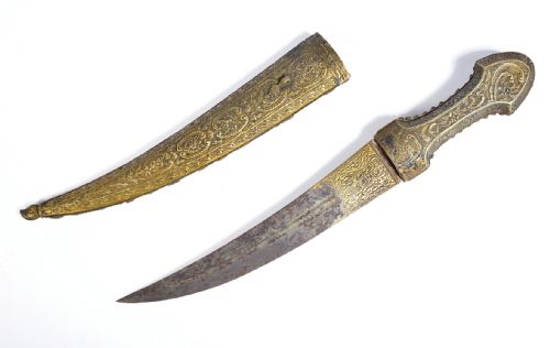 OTTOMAN CORAL AND TURQUOISE INSET GOLD DAMASCENED DAGGER 19TH CENTURY - ADDITIONAL PHOTO 1