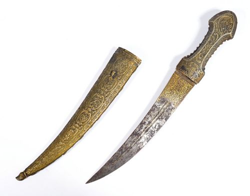 OTTOMAN CORAL AND TURQUOISE INSET GOLD DAMASCENED DAGGER 19TH CENTURY - ADDITIONAL PHOTO 2