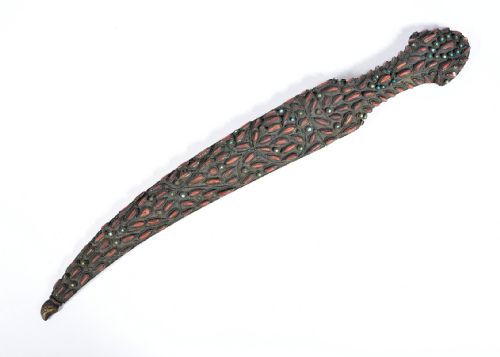 OTTOMAN CORAL AND TURQUOISE INSET GOLD DAMASCENED DAGGER 19TH CENTURY - ADDITIONAL PHOTO 4