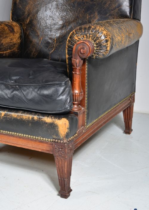 A PAIR OF FRENCH MAHOGANY AND BLACK LEATHER LIBRARY ARMCHAIRS C1900 - ADDITIONAL PHOTO 2