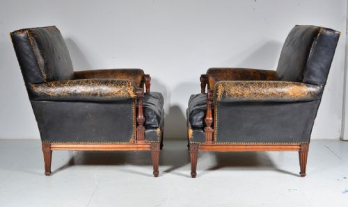 A PAIR OF FRENCH MAHOGANY AND BLACK LEATHER LIBRARY ARMCHAIRS C1900 - ADDITIONAL PHOTO 6
