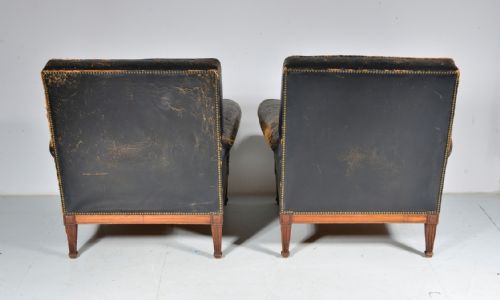 A PAIR OF FRENCH MAHOGANY AND BLACK LEATHER LIBRARY ARMCHAIRS C1900 - ADDITIONAL PHOTO 9